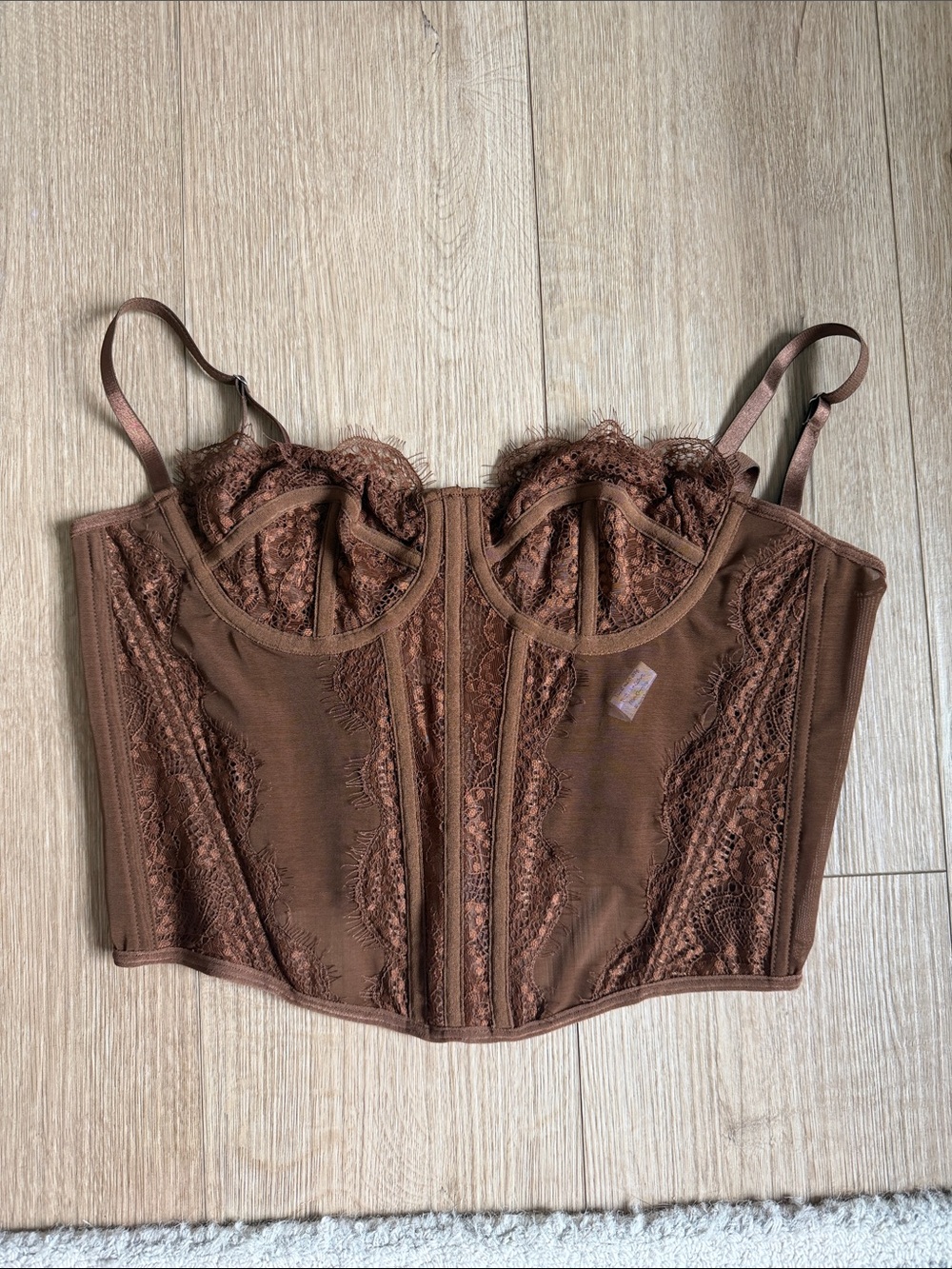 Brown Lace Longline Bustier Corset Top NWOT